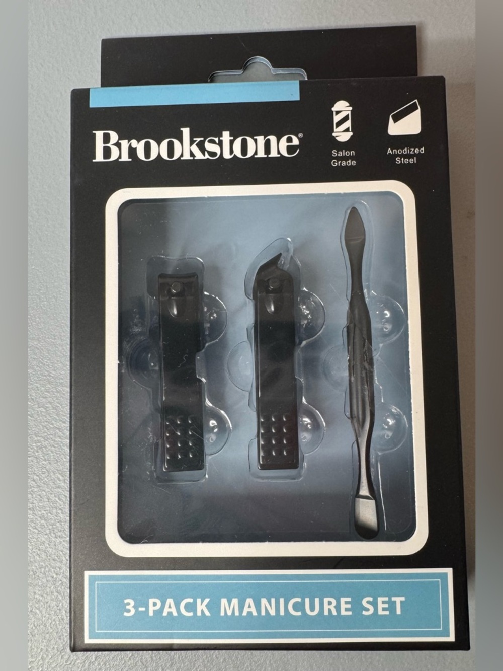 Brookstone Black 3-Pack Manicure Set stainless steel matte nail clippers scraper